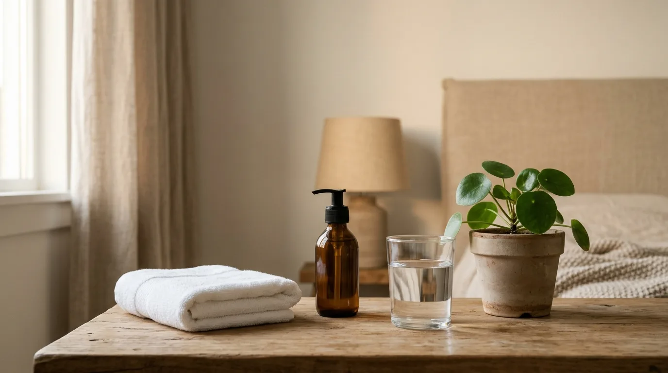 Handdoek, glijmiddel en een glas water klaar op het nachtkastje voor een prostaatmassage